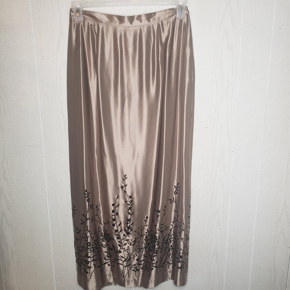 Paul Harris Design vintage long satin embroidered skirt Sz Large - Picture 3 of 12